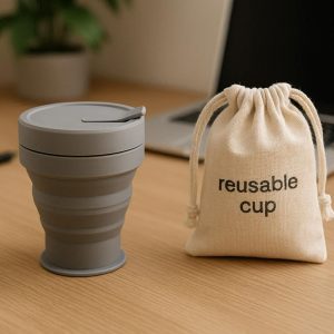 Reusable Foldable Cup with Carrying Pouch for Eco Conscious Office Use