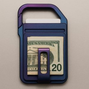 Anodized Carabiner with Money Clip and Card Slots for Minimalist Wallet