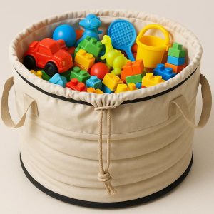 Large Capacity Foldable Storage Bucket with Drawstring Closure for Toys