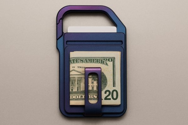 Anodized Carabiner with Money Clip and Card Slots for Minimalist Wallet