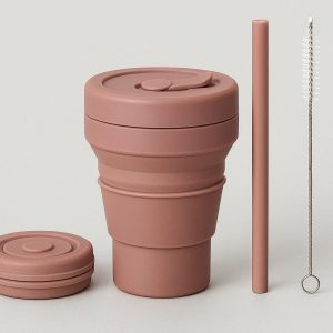 Collapsible Cup and Straw Combo Set with Cleaning Brush Included